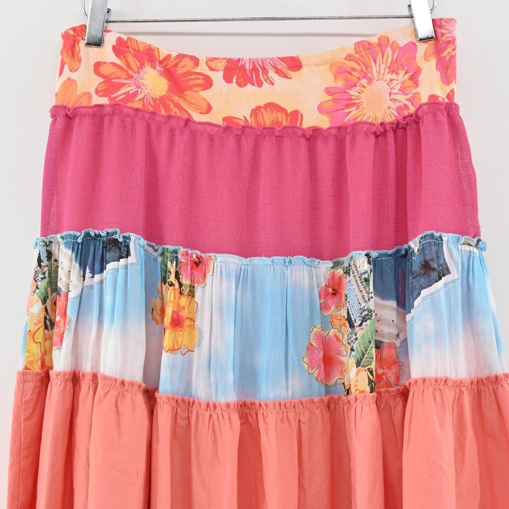 WEEKEND CLOTHES LINE Skirt Sz M Floral Mixed Print Multicolor Tiered Midi Hippie - Picture 10 of 14